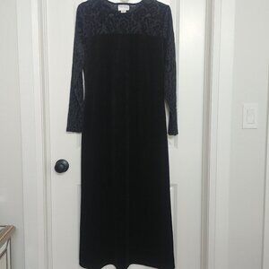Diane von Furstenberg black velvet stretch midi maxi dress DVF sleeve de…